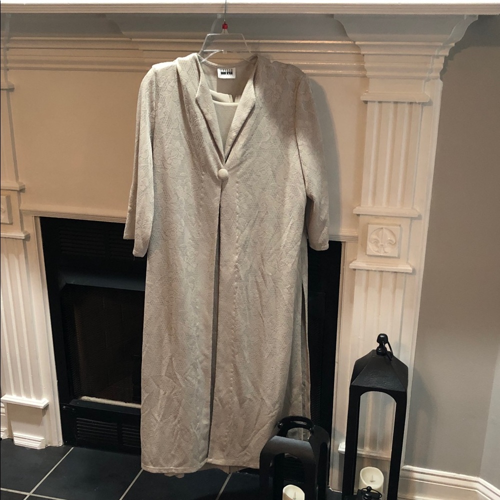 Sage long jacket with dressy dress Single Button